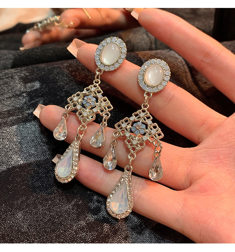 Ancient Style Color-Retaining Gold-Plated Imitation Jade Niche Design Retro Earrings Birthday Gift