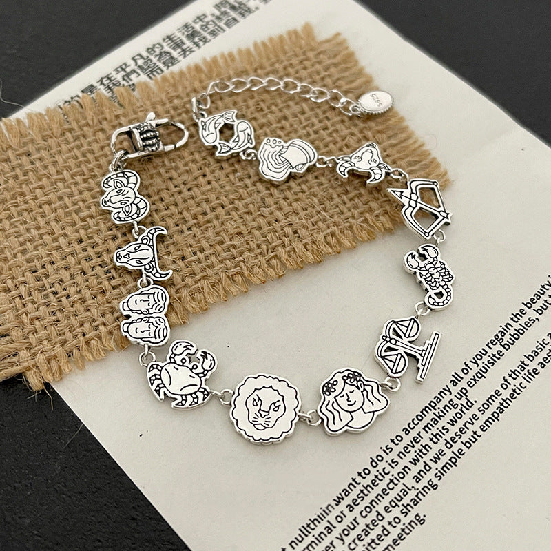 925 Sterling Silver Vintage Cartoon Hand-painted Zodiac Bracelet for Women Fashion Niche High-end Feel 2023 New Jewelry