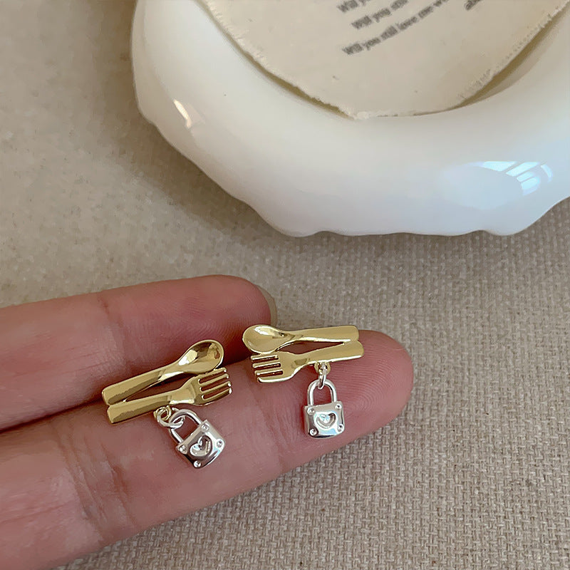 Korean Style Light Luxury Spoon Fork Earrings for Women, Unique Design, Versatile Earrings