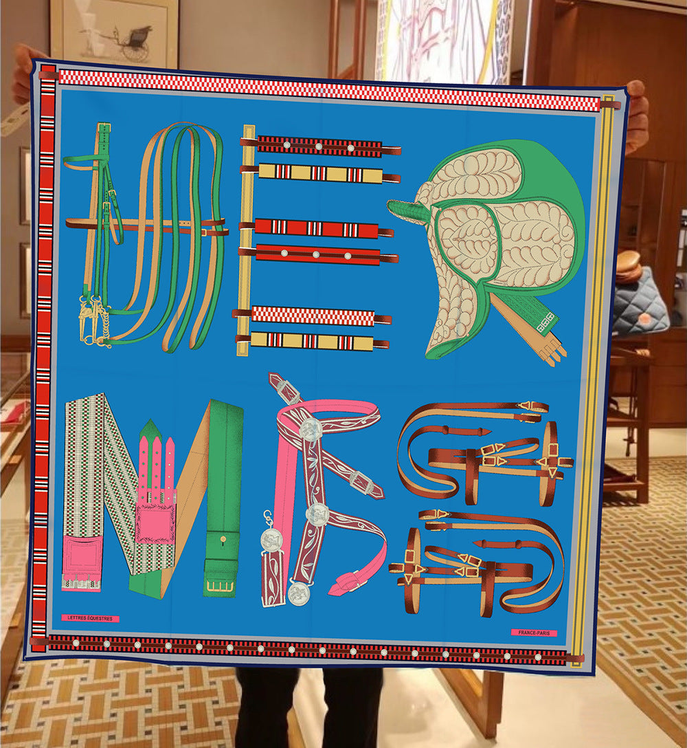 90cm Silk Scarf Women Belt Chain Design Square Scarf Head Echarpes Silk Foulards Femme Wraps Beach Shawls Bandana Lady Hijabs