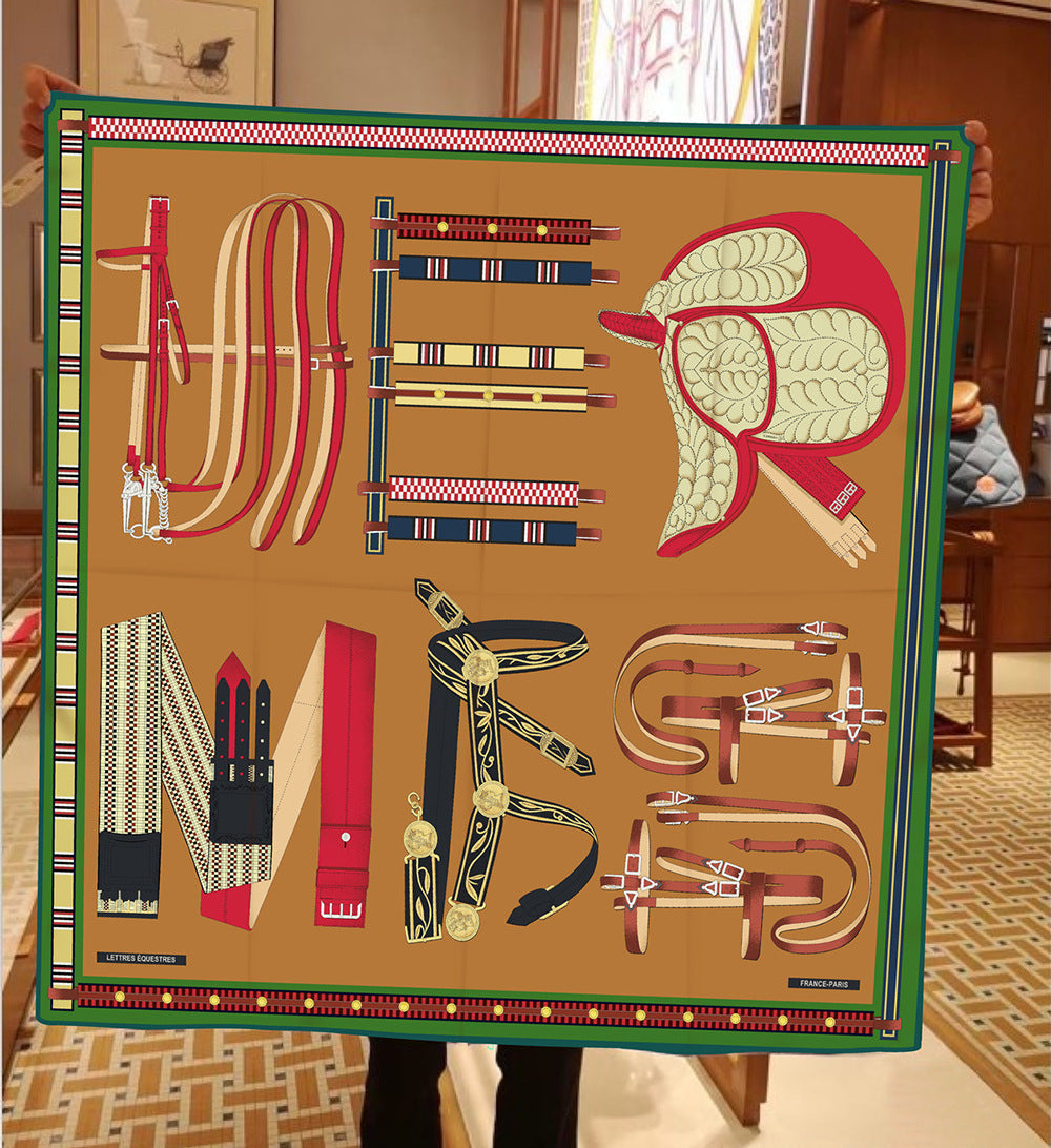 90cm Silk Scarf Women Belt Chain Design Square Scarf Head Echarpes Silk Foulards Femme Wraps Beach Shawls Bandana Lady Hijabs