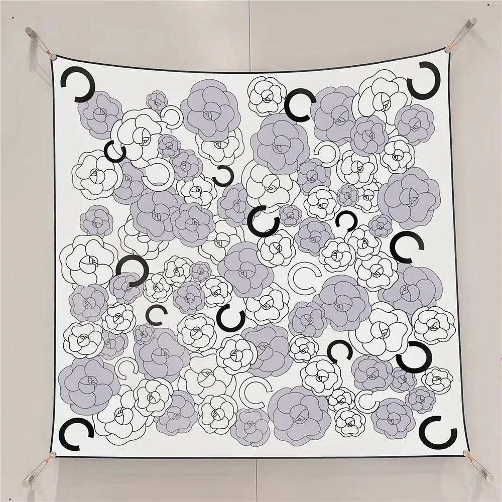 Fashion Graffiti Neckerchief Luxury Square Scarf for Women Silk Shawl Satin Hijab Wraps Hair Bands Headband Bandana Ribbon