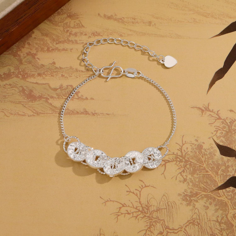 Crushed Ice Five Emperor Coins Bracelet for Women, Chinese Style Coin Design, Elegant and Versatile High-end Jewelry, Gift for Girlfriend