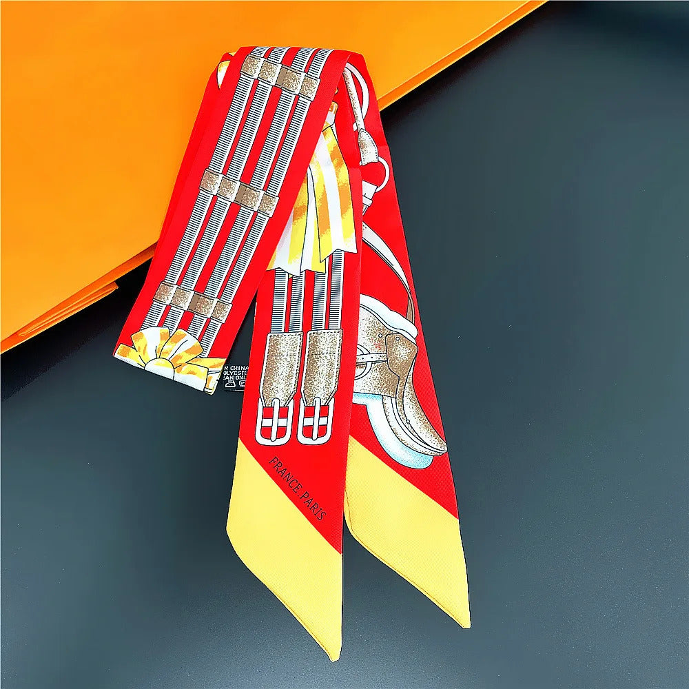 Fashion Women Hair Scarf 2024 New Brand Design Luxury Silk Scarf Fashion Print Headband Skinny Bag Scarves Neckerchief