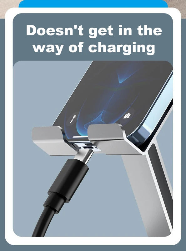 Adjustable Cell Phone Stand, Aluminum Desktop Cellphone Stand with Anti-Slip Base and Convenient Charging Port