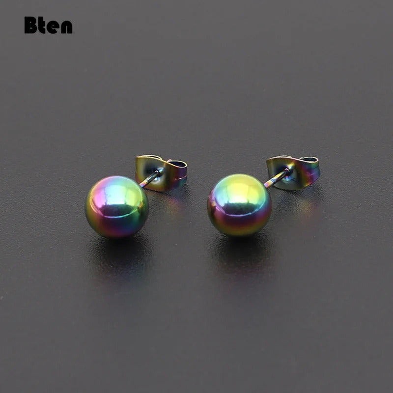 Bten 1 Pair Stainless Steel Ear Post 2-8mm Stud Earrings For Men Women Jewelry Gold Black Rose Silver Color Ball Earrings