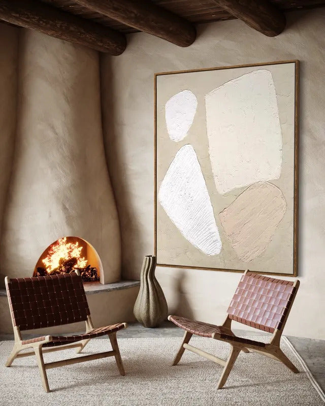 Large Abstract Wall Art Beige and White Painting Abstract Handmade Painting Living Room Home Decor Minimalist Contemporary Art