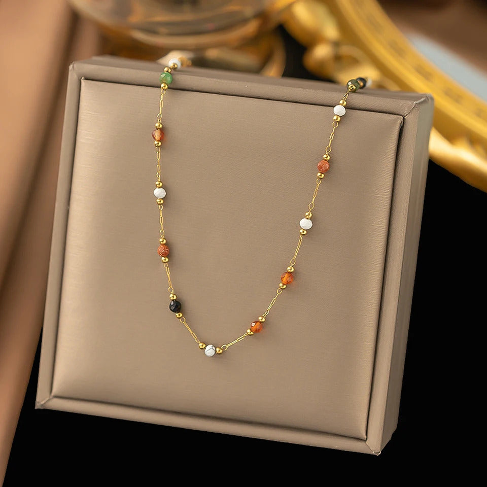 Yupsk 316L Stainless Steel Colorful Beads Chain Bracelet Necklace for Women Girls Retro Stylish Thin Bracelet Jewelry Gift