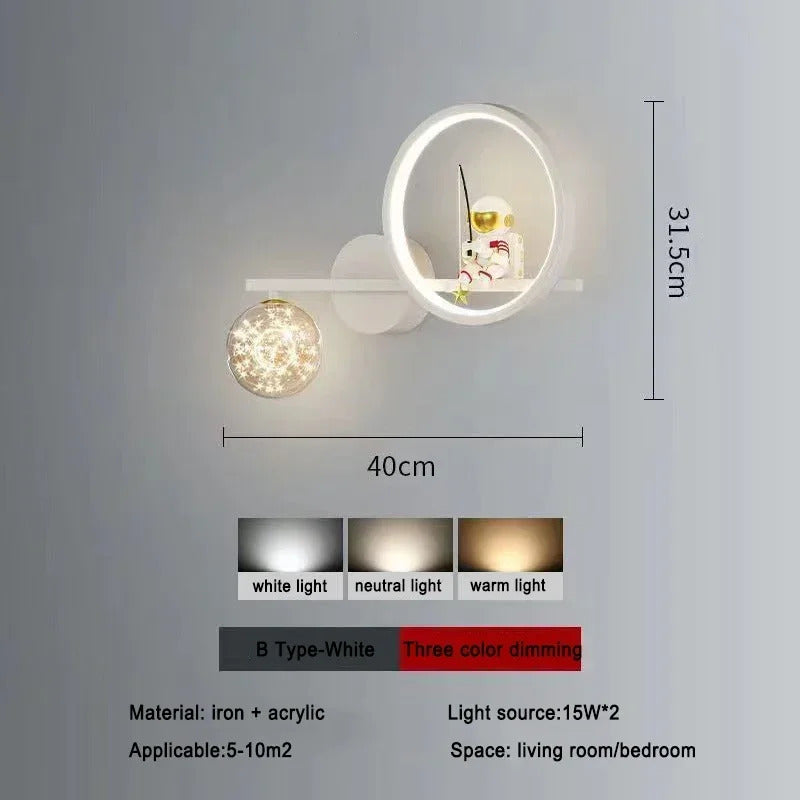 Children's Room Bedside Creative Astronaut LED Wall Lamp Night Light Space Decor Living Room Bedroom Background Wall Lighting