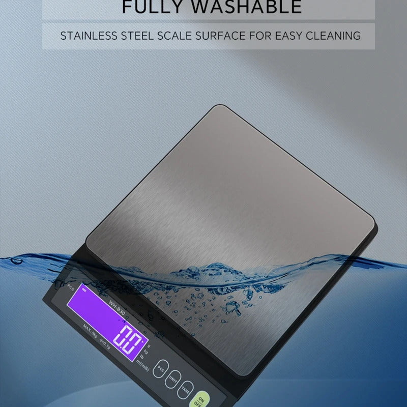 5kg 0.1g Waterproof Kitchen Scales 10kg/1g Stainless Steel Digital Food Weight Tools LED Recharge Cooking Baking Measuring Scale