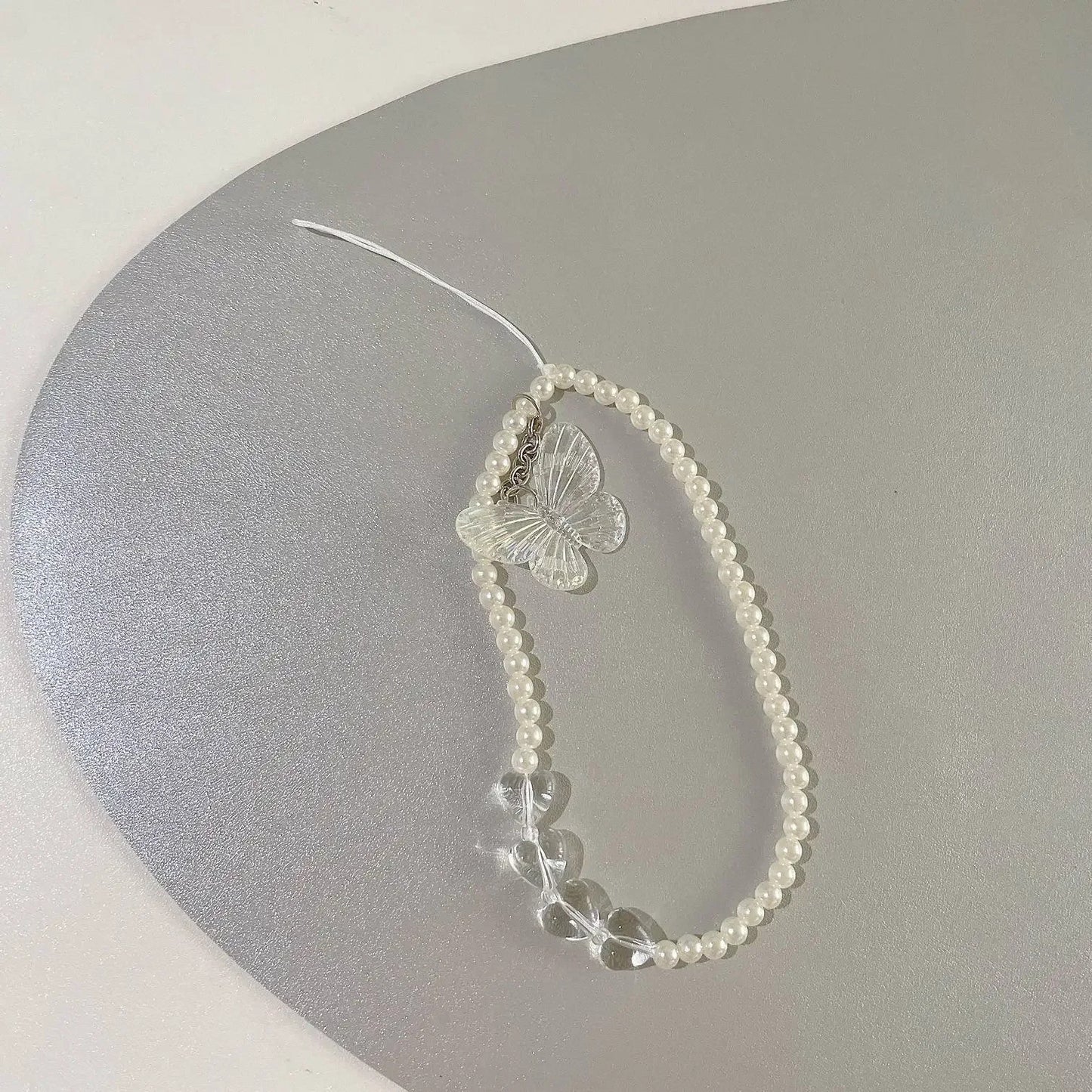 1pc Acrylic Mobile Phone Chain DIY Handmade Pearl Heart Bowknot Bear Beads for Women Girls Charm Telephone Lanyard Hanging Rope