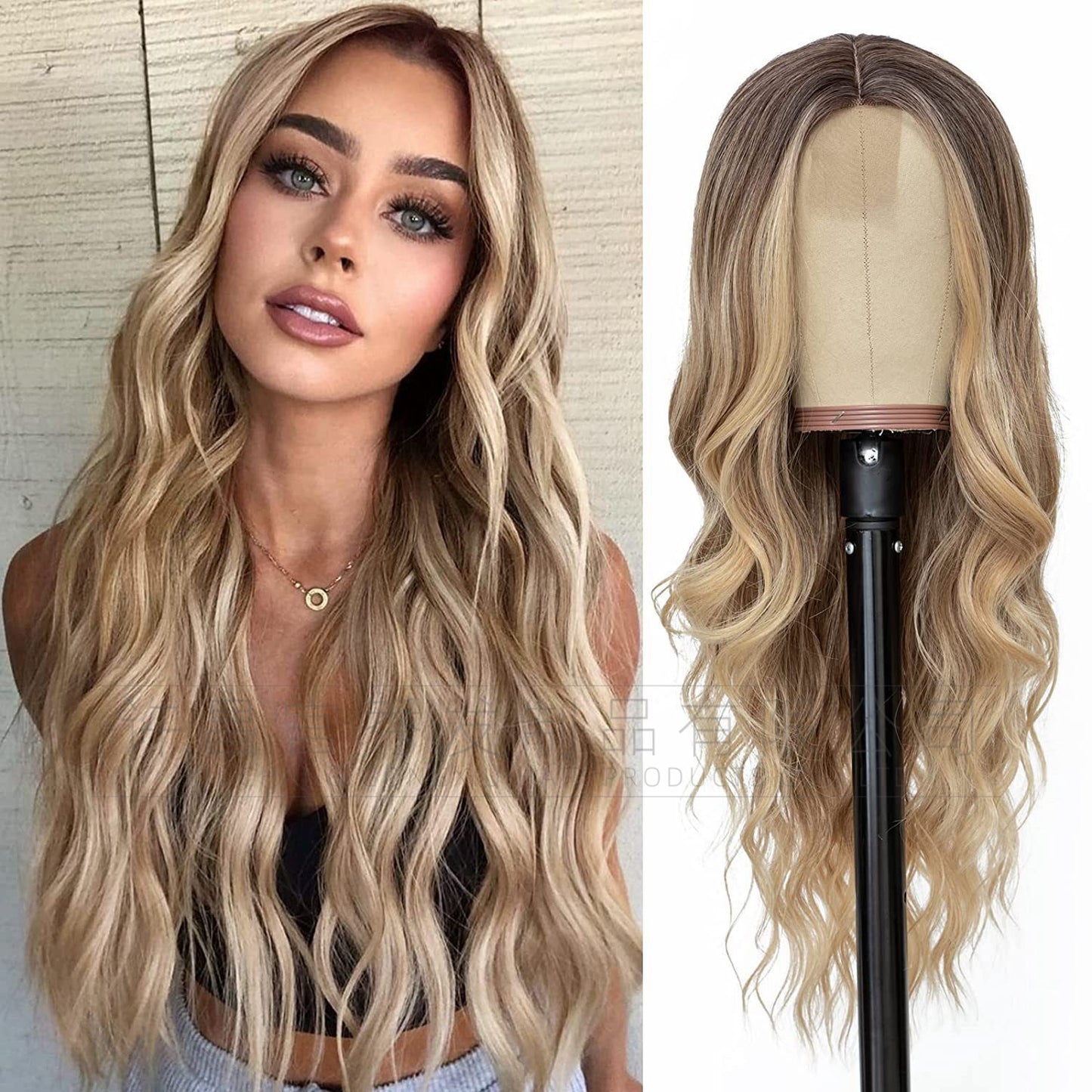 Lace Front Wig for Women, Middle Part, Small Lace, Highlighted Long Curly Synthetic Wig, Export Wigs