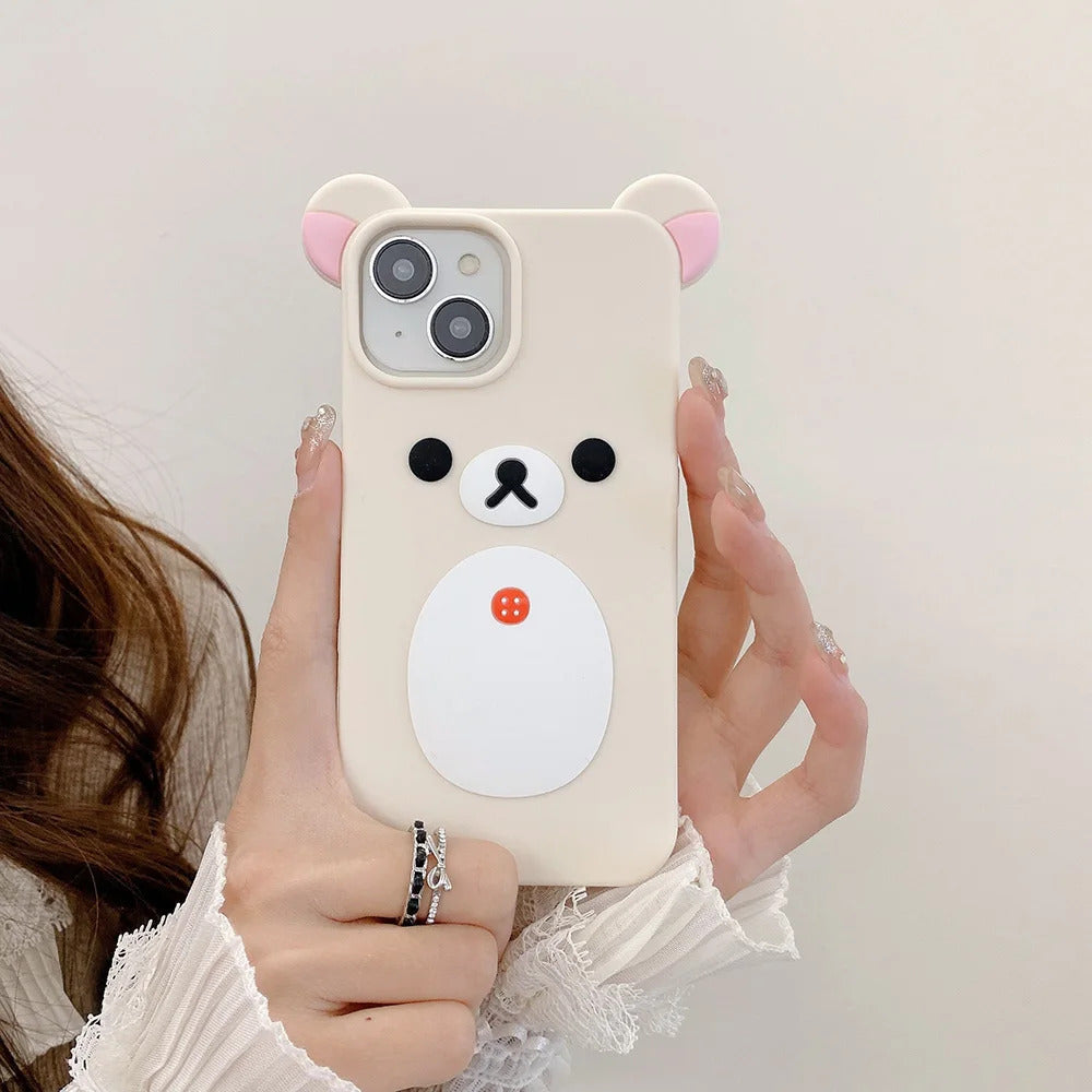 Fashion Cute 3D Cartoon Rilakkuma Bear Soft Silicone Phone Case Back Cover for iPhone 11 12 13 14 15 16 Pro Max