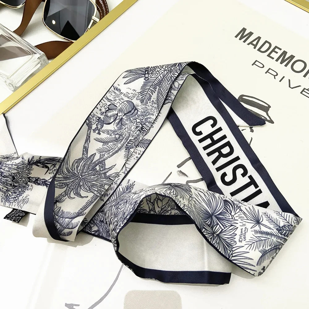 NEW Spring Luxry Design Women Silk Ribbon Scarf Handbag Handle Wrap Bag Ribbon Scarf Women Girls Head Hair Wrist Ribbon  Bag