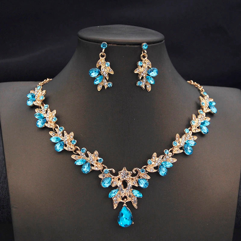 Elegant Butterfly Opal Green Bridal Jewelry Sets for Women Earring Necklace Set Wedding Dress Jewelry Sets 3 Pcs Gifts
