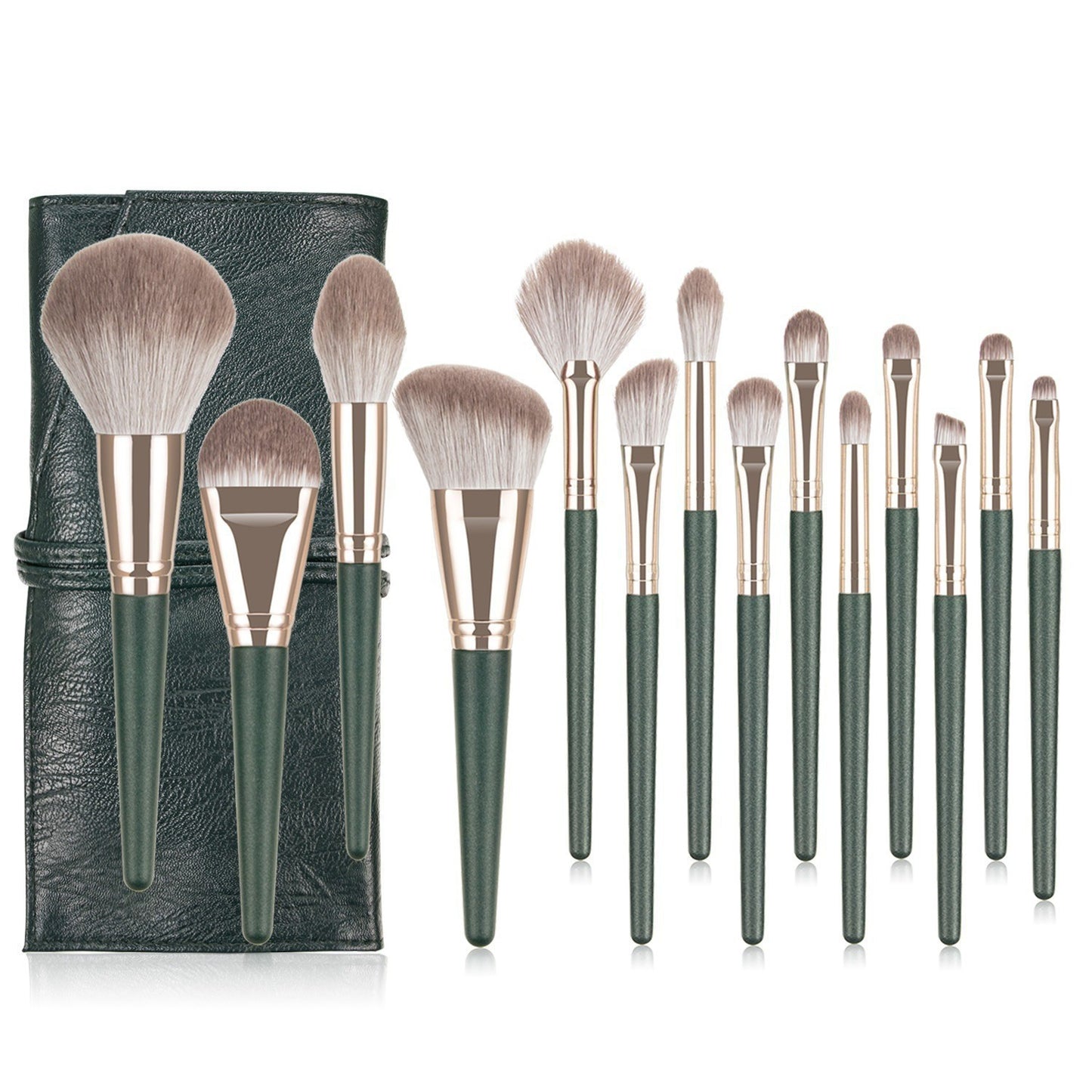 New 14 PCs Green Cloud Makeup Brushes Suit Super Soft Bristle Complete Set for Beginners Powder Brush Eye Shadow Beauty Tools