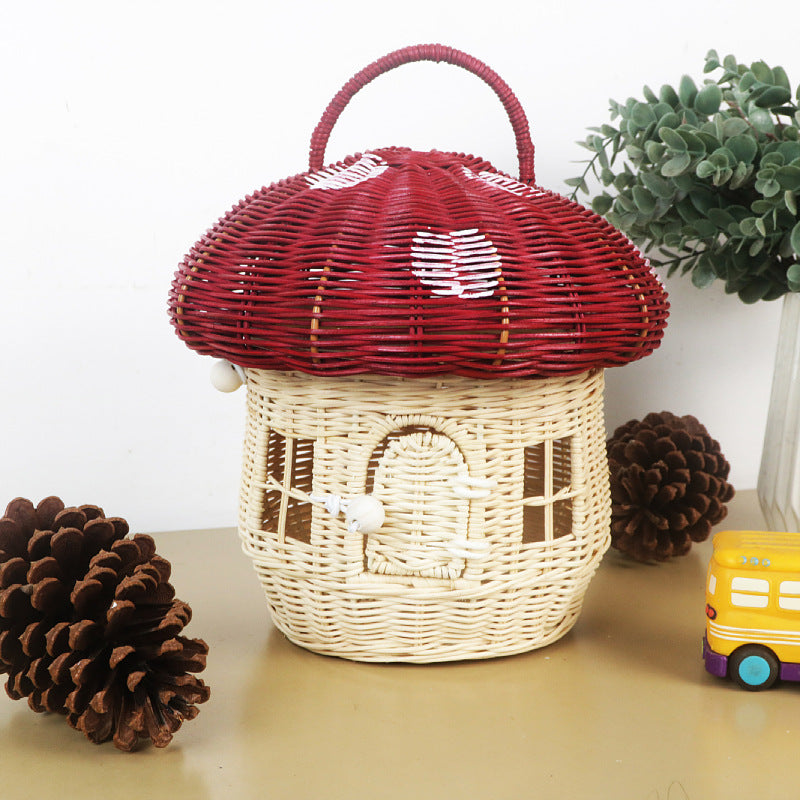 Acorn Handbag Handmade Rattan Mushroom Storage Box Children's Toy Basket Woven Storage Basket Photography Props