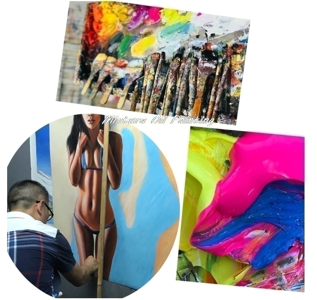 Mintura,100% Handmade Knife Graffiti Pink Red Heart Oil Painting on Canvas,Modern Abstract Wall Art Picture,Room Home Decoration