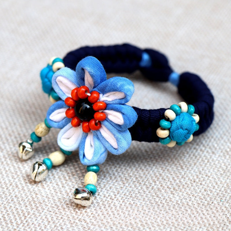 Blue Tie Dye Cloth Bracelet Dali Lijiang Hot Sale Hand-stitched Flower Fabric Bracelet Bracelet