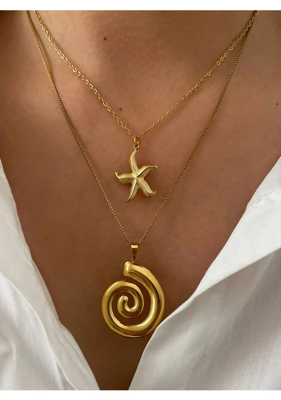 Peri'sbox New Fashion Starfish Hollow Vortex Spiral Pendant Necklace for Women 18K Gold Plated Tarnish Free Jewelry Gifts Summer