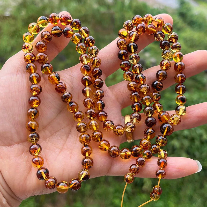 6mm-9mm Original Amber Bracelet for Men Women Unique Diy Flower Beads Rosary Long Necklace Baltic 2025 New Natural Stone Jewelry