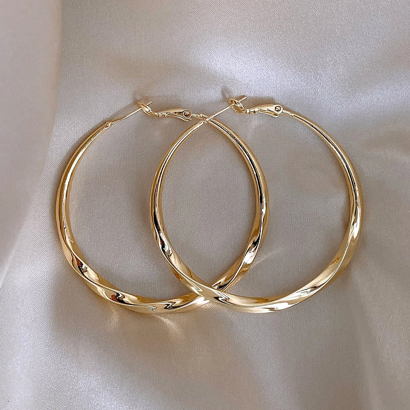 Metal Big Circle Earrings Women's Hong Kong Fashion Women's Ear Jewelry S925 Silver Needle