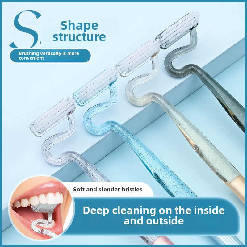 S-type vertical brush toothbrush adult male and female shaped soft fur tongue moss cleaning gums