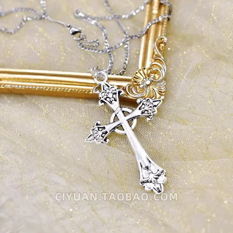 Y2K Punk Cross Pendant Necklace for Women Gothic Clavicle Vintage Chain Choker Necklace Aesthetic Party Gifts Fashion Jewelry