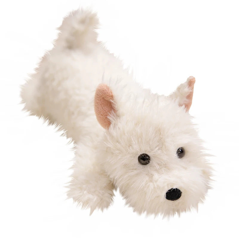 Kawaii Fluffy Hair West Highland Dog White Terrier Plushie Soft Puppy Plush Toy Stuffed Lifelike Animal Appease Doll Pillow