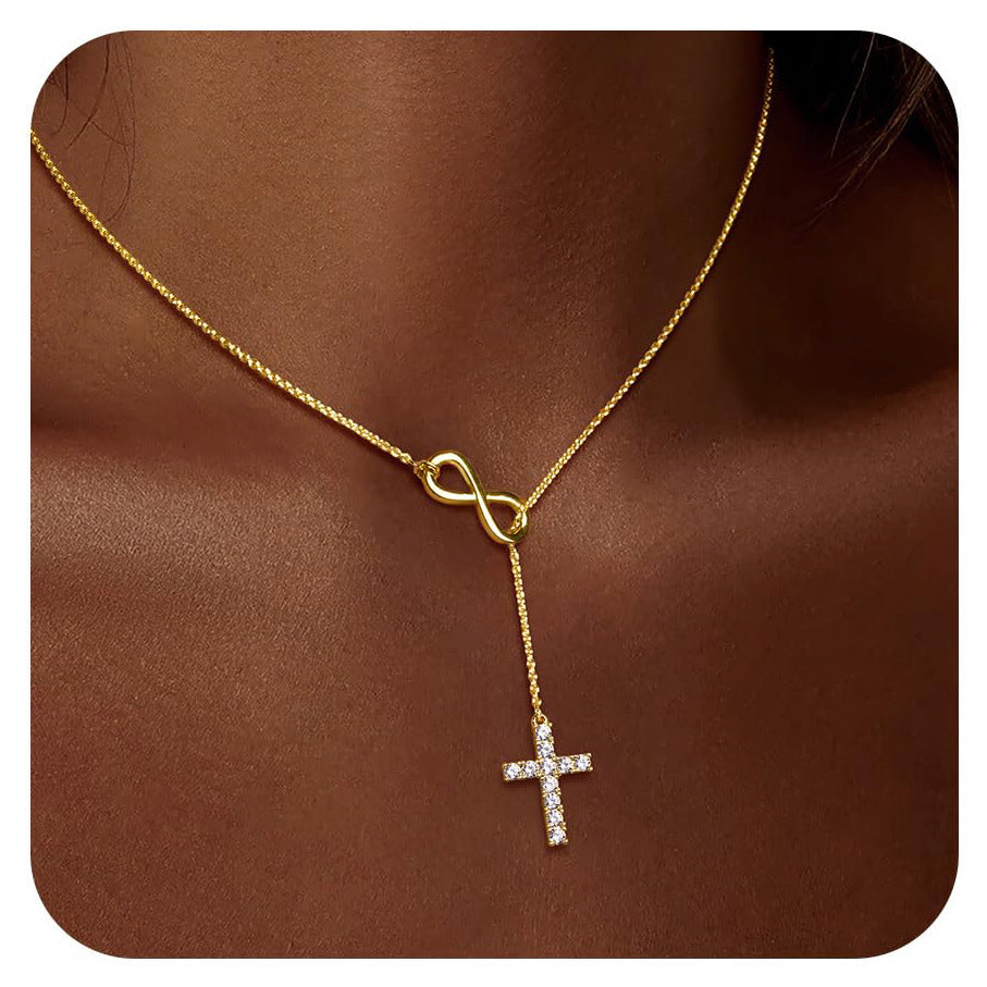 Amazon TK Hot-Selling OT Buckle Square Cross Necklace for Women Copper Plated 14K Gold Paperclip Necklace Yiwu In Stock