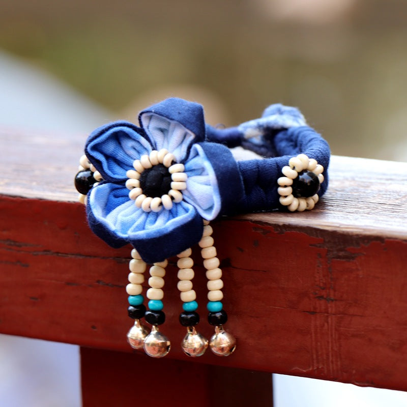 Blue Tie Dye Cloth Bracelet Dali Lijiang Hot Sale Hand-stitched Flower Fabric Bracelet Bracelet