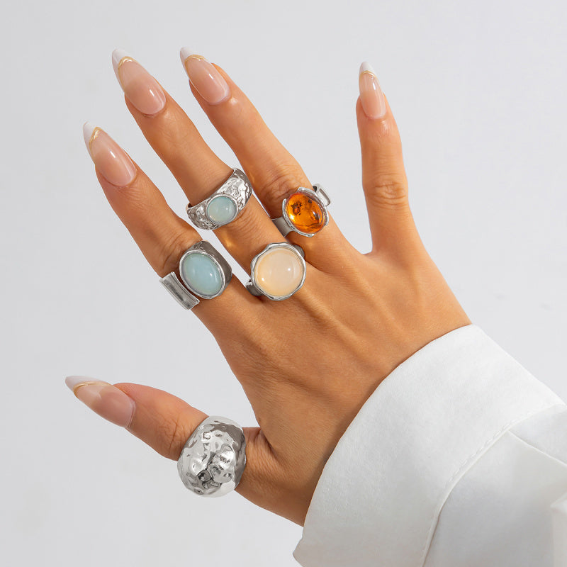 Fashionable Acrylic Inlaid Ring Light Luxury Style Irregular Alloy Ring New Arrival
