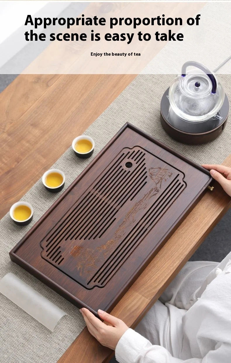 GIANXI Jiangshan Tea Tray Household Small Drain Tea Table Bamboo Tea Tray Kung Fu Tea Set Accessories Tea Sea Dry Brewing Table