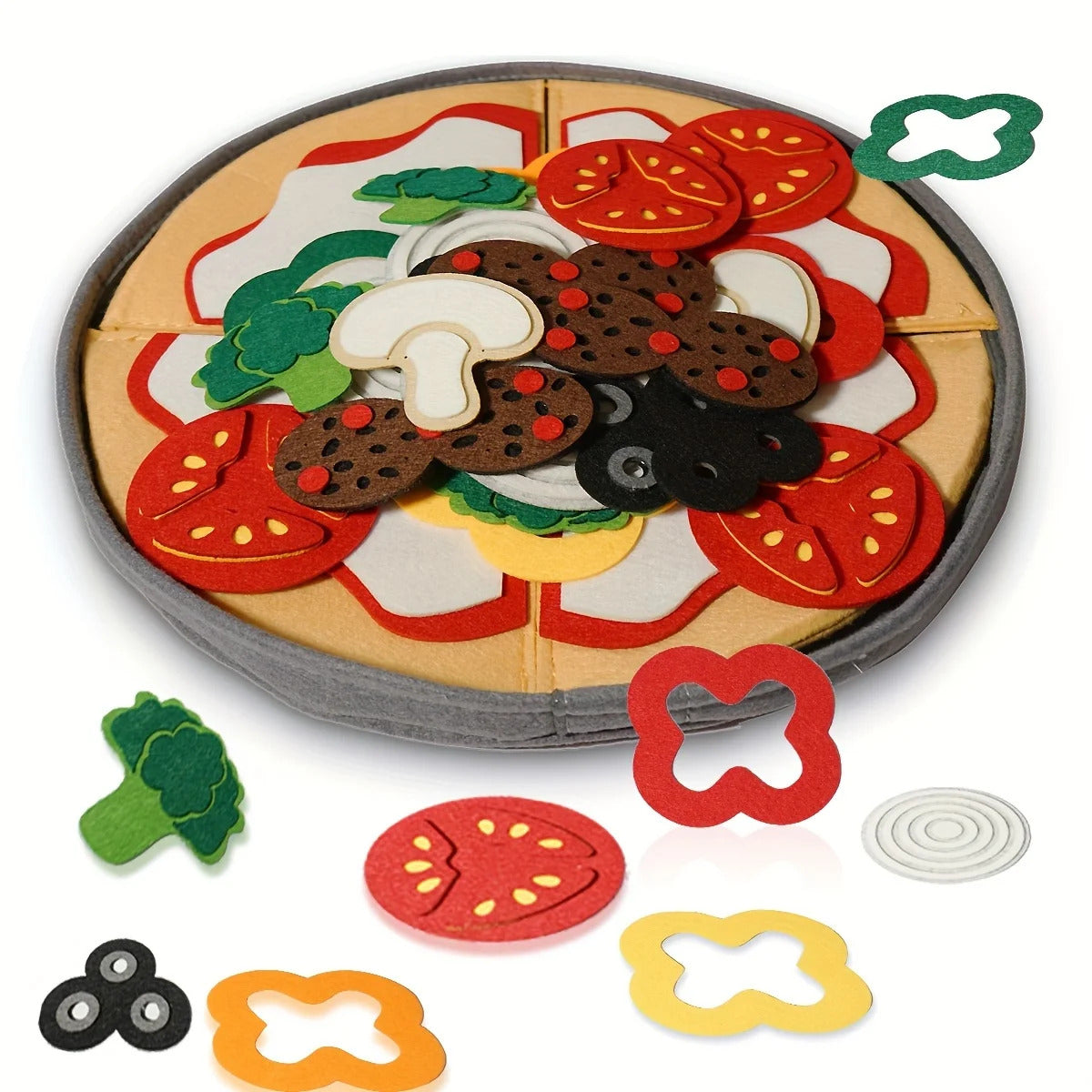 41-Piece/SET Felt Pizza Playset For Kids - Interactive Kitchen Toy Set  For Boys & Girls, Birthday Christmas Gift For Ages 3-6