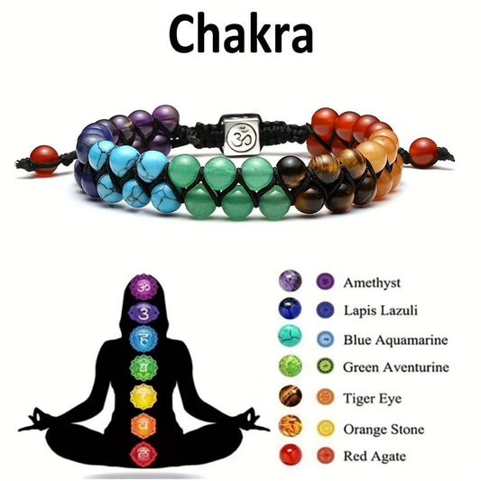 7 Chakra Yoga Natural Stone Handmade Woven Bracelet Bohemian Raw Stone Crystal Bracelet Niche