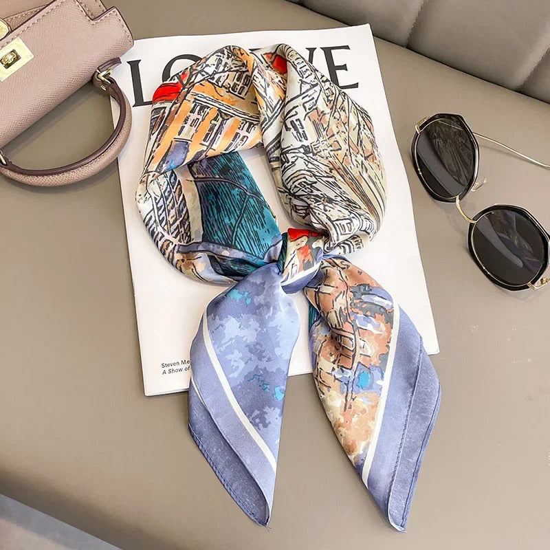 Luxury Design 70*70cm Horse Print Silk Square Scarf Women Soft Satin Hairband Neckerchief Office Hijab Headband Foulard Gift