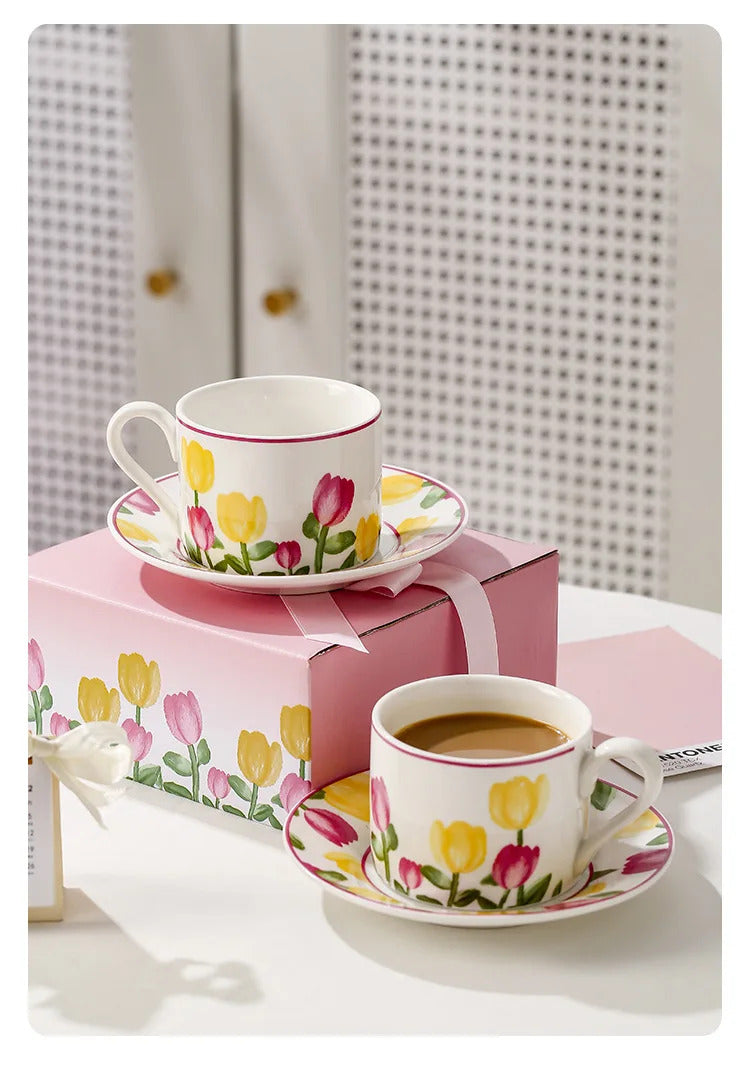 Cute Coffee Cup Set Flower Creative Coffee Cup Korean Style Good Looking Afternoon Tea Coffee Cup A Good Choice For Giving Gift