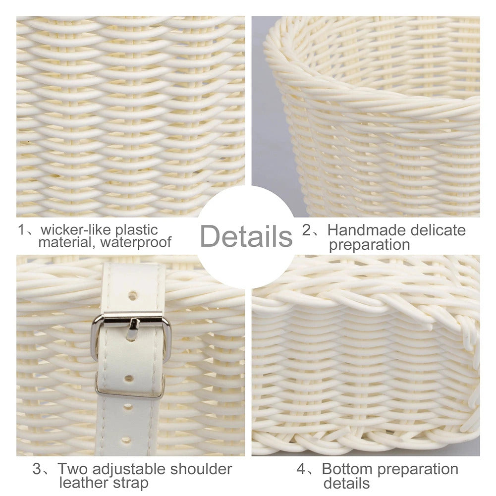 Front Handlebar Bicycle Basket Adjustable Traditional Bicycle Basket Multifunction Hand Woven Bike Basket for Kids Children Bike