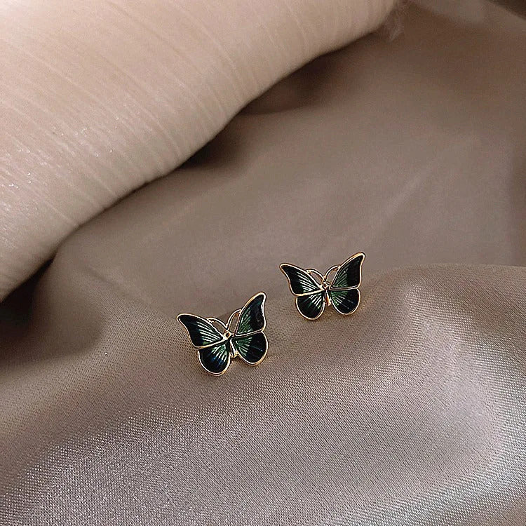 Autumn And Winter Light Luxury Niche Elegant Zircon Butterfly Stud Earrings For Women Fashion Sweet Metal Jewelry Gifts