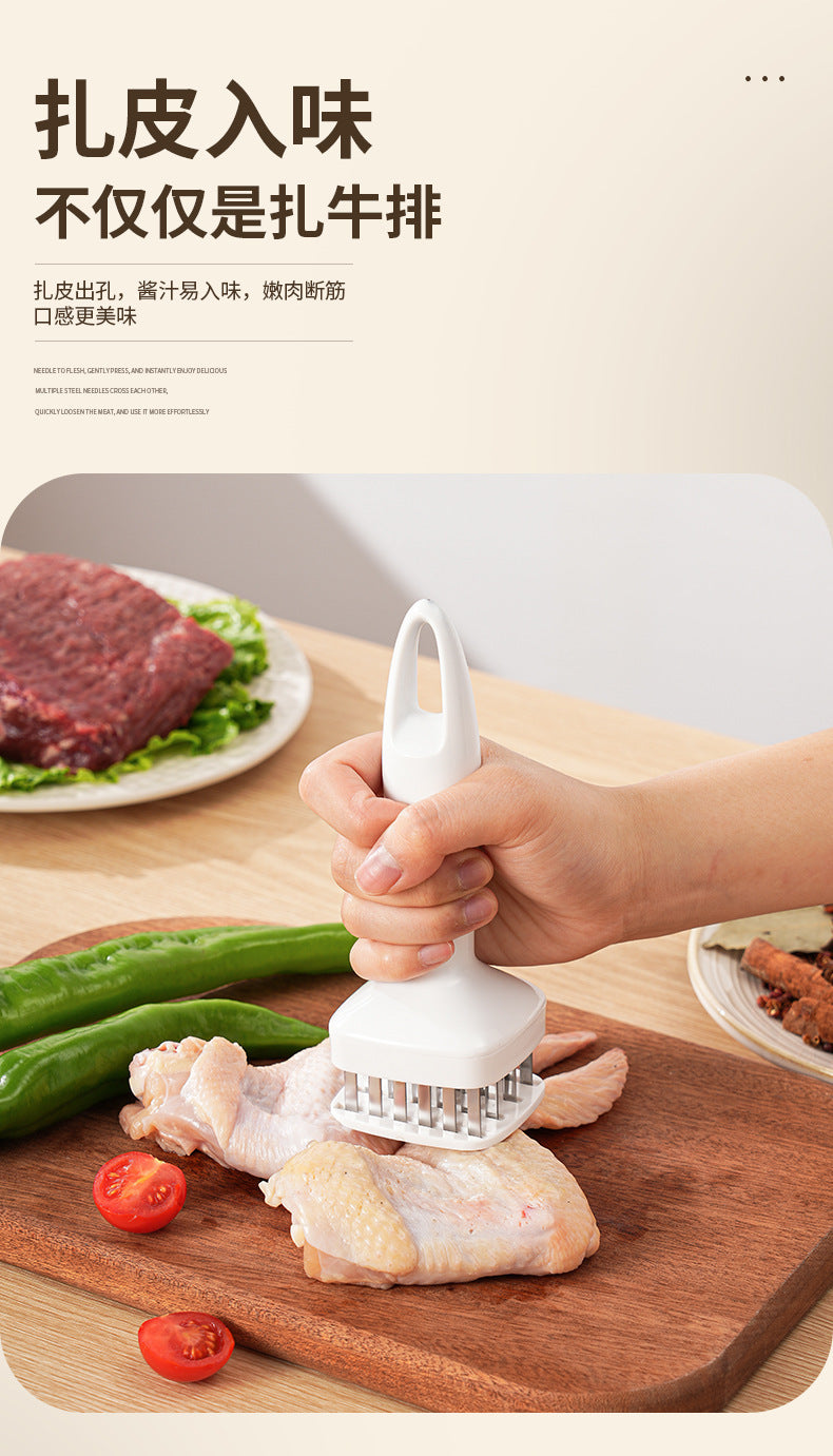 Stainless Steel Automatic Rebound Hammer Meat Tenderizer Needle for Home Kitchen Steak Tenderizing Beef Chicken Flavor Punching Tool