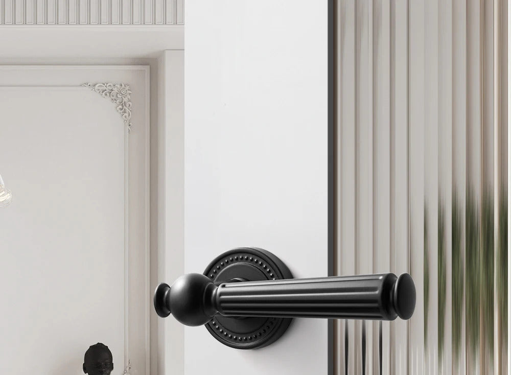 Black French interior bedroom handle lock, household wooden door lock, bathroom and room split lock