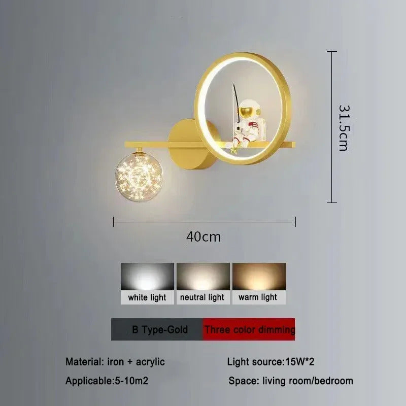 Children's Room Bedside Creative Astronaut LED Wall Lamp Night Light Space Decor Living Room Bedroom Background Wall Lighting