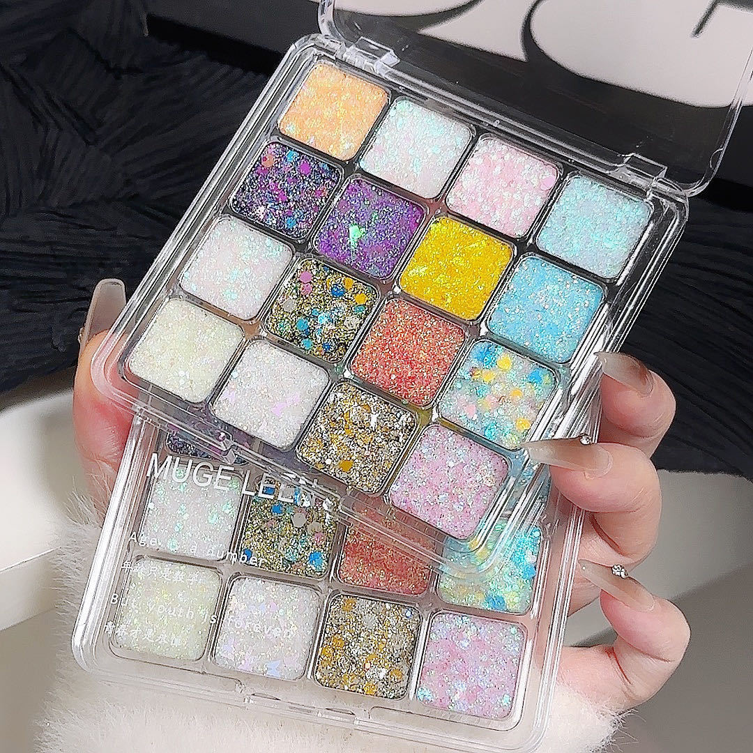 MUGE LEEN Sixteen Colors Mermaid Glitter Eyeshadow Palette Shimmering Sparkling Makeup Performance Mermaid Glitter