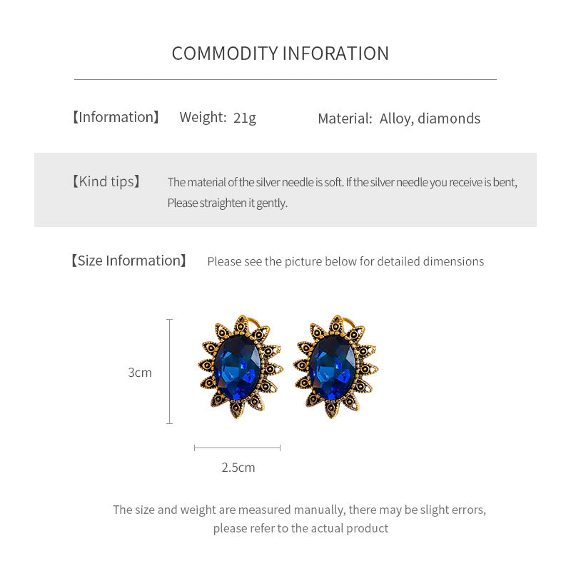 Silver Needle Diamond Ear Clip without Ear Holes Middle Ancient Niche Retro Earrings Exaggerated High-end Earrings