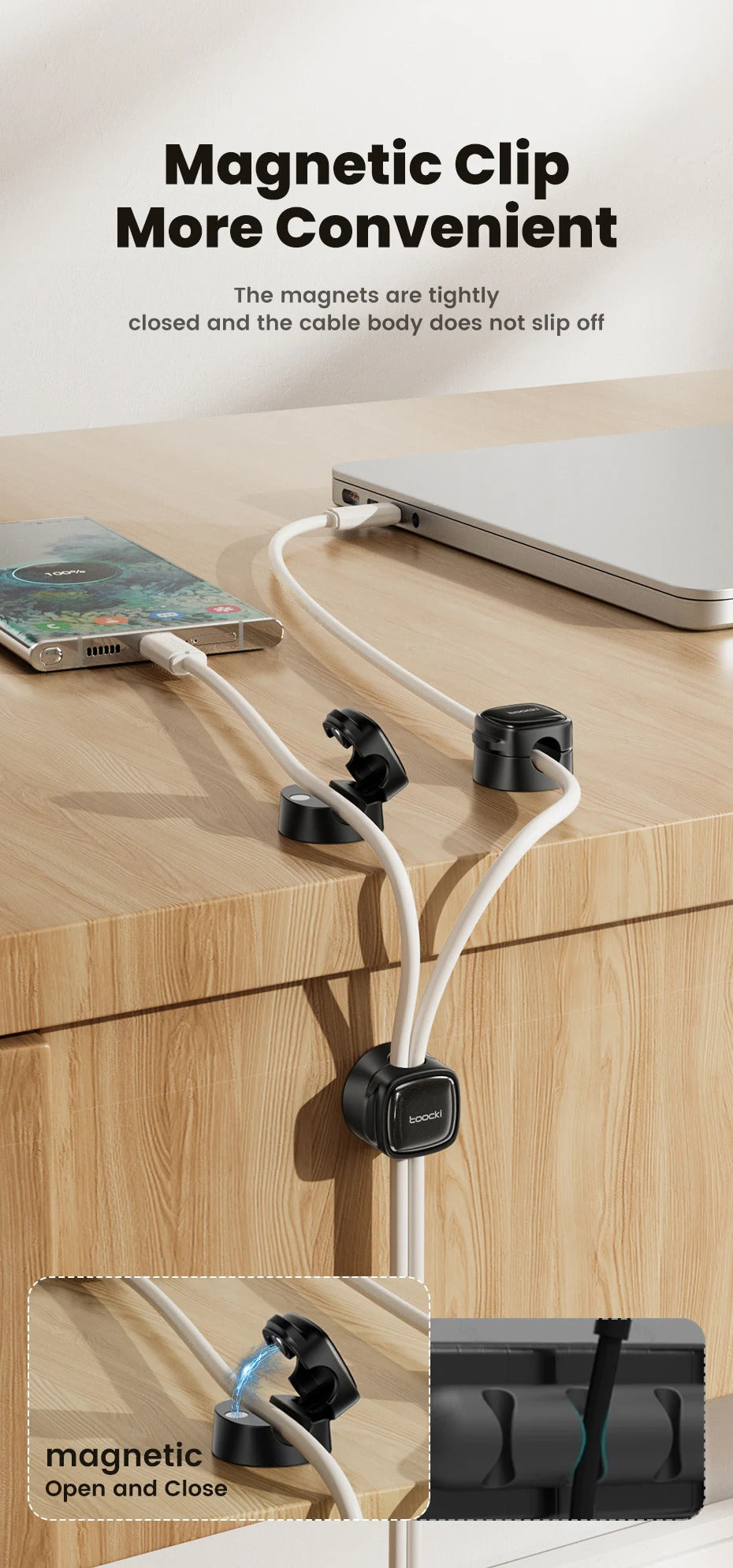 Toocki LX06 Magnetic Cable Clips Under Desk Cable Organizer Management Phone Cable Line Cleaning Magnetic WireKeeper Cord Holder