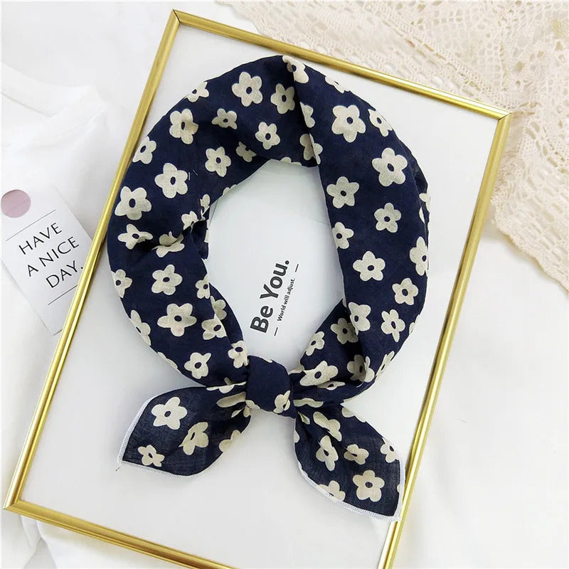 Cotton Linen 55cm Square Scarf Women Kerchief Flower Print Geometric Neckerchief Scarves  Headwrap Bandanas Hairband Headbands