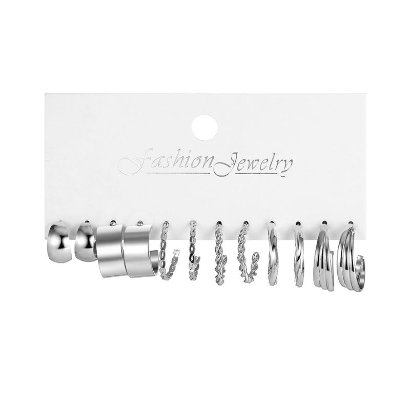 Metal Earrings Square Geometric Earrings Vintage Imitation Pearl Earrings Hepburn Earrings suit 6-piece Set