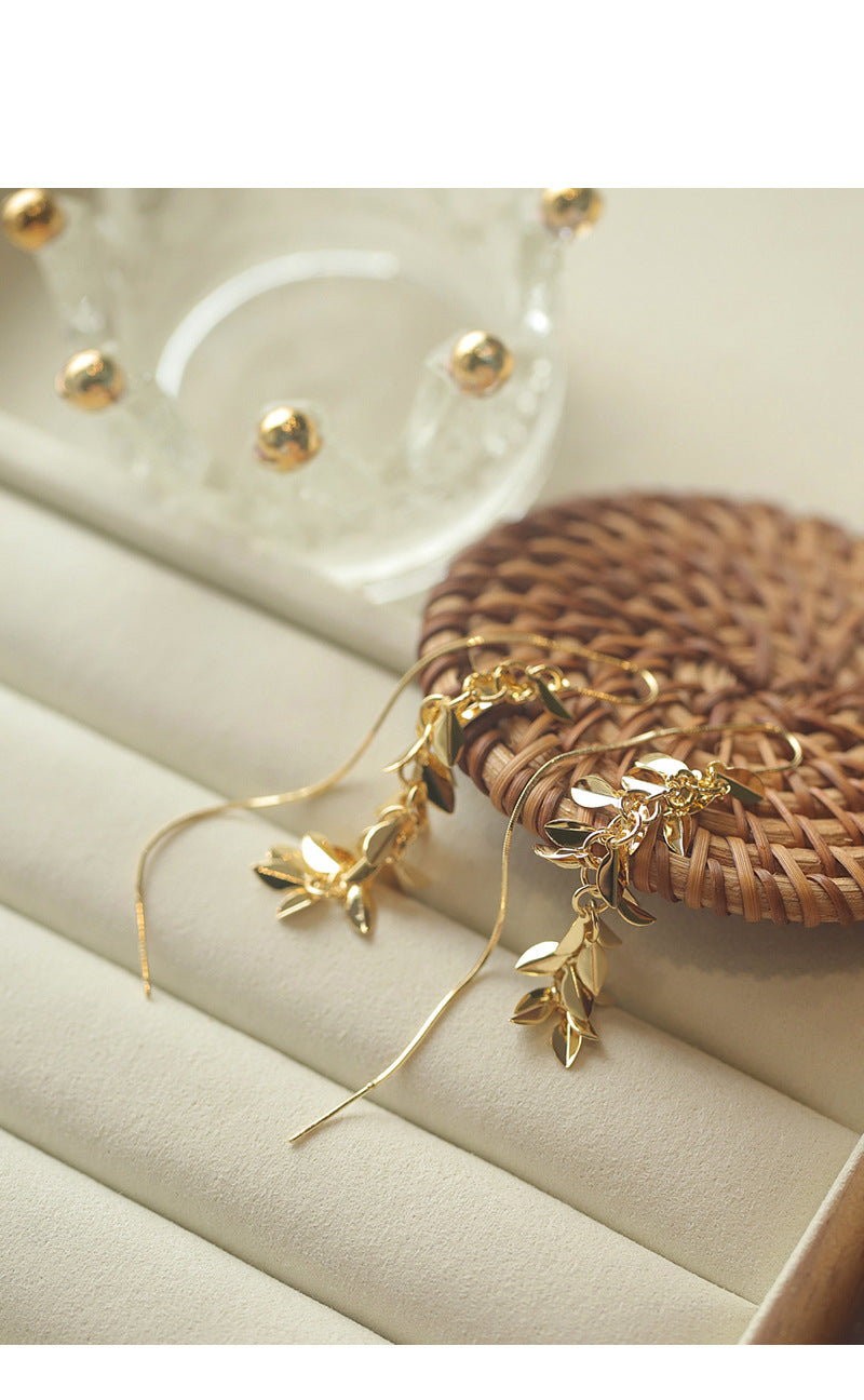 Unique Design Gold Wheat Ear Long Tassel Earrings Ear Thread Light Luxury Elegant Fashion Minimalist Style Earrings