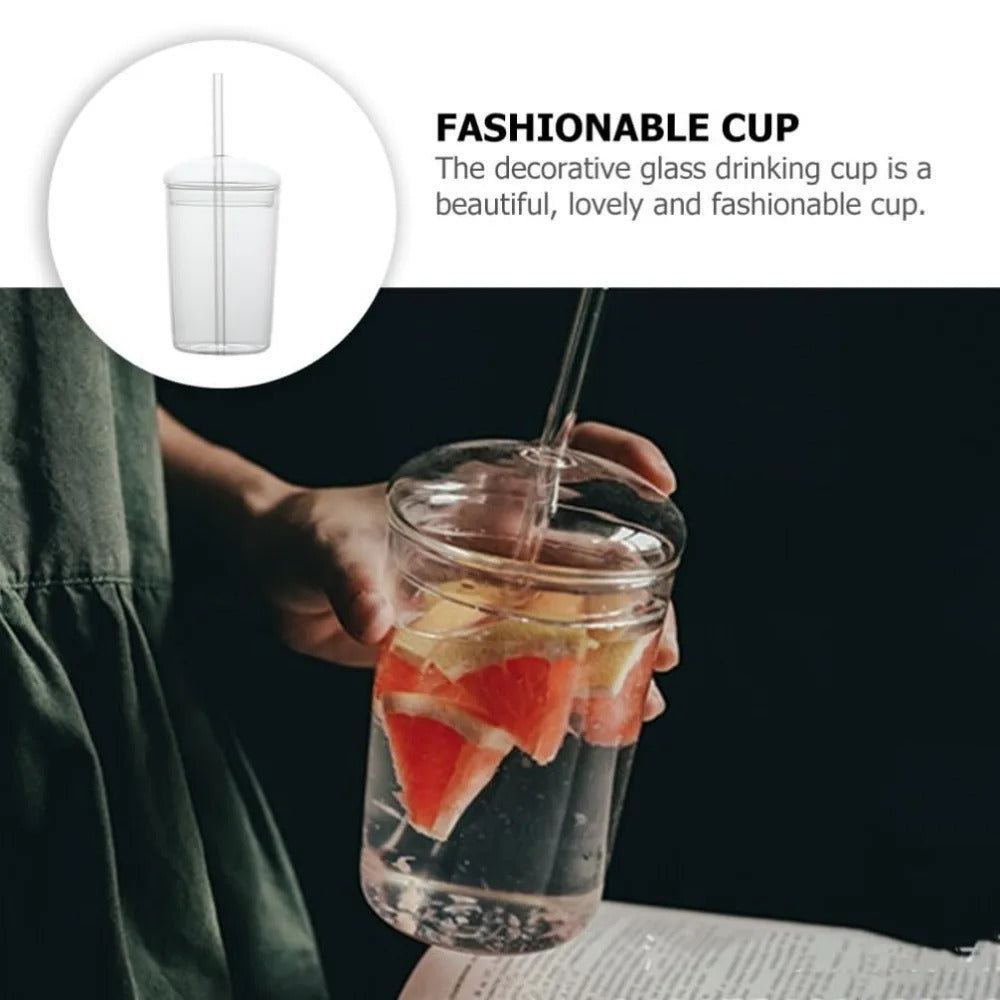 500ml Glass Coffee Cups With Lids Straws,Clear Smoothie Glasses,Round Dome Tumbler,Beer Mug,for Iced Tea Juice,Summer Drinkware