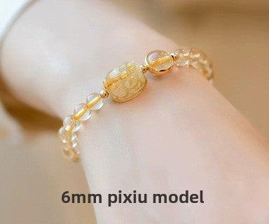 Natural Citrine Bracelet Women's Bracelet Rutile Gold Rutilated Quartz Bracelet Brazil Scattered Beads Money Drawing and Luck Changing Gifts for Girlfriend